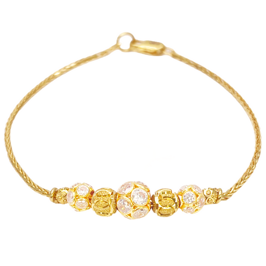 22ct Yellow Gold Seven Diamond Cut & Cubic Zirconia Sparkly Beaded Bracelet 6.5 inches