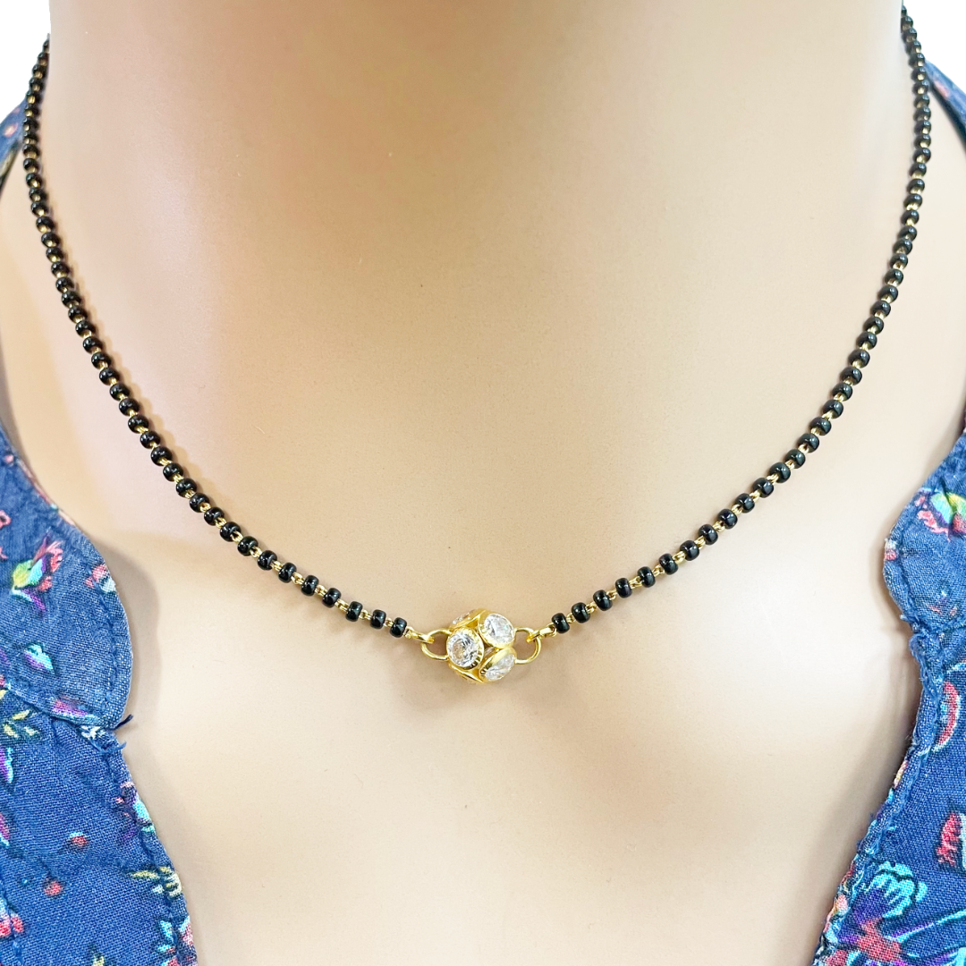 22ct Yellow Gold Cubic Zirconia Sparkly Ball Mangalsutra 16 inches 5.8gm