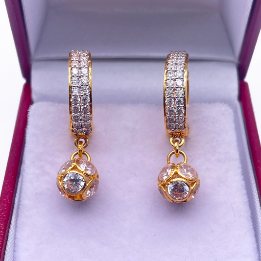 22ct Yellow Gold & Cubic Zirconia Two Tone Glitter Ball Hoop Earrings, 5.00 gm