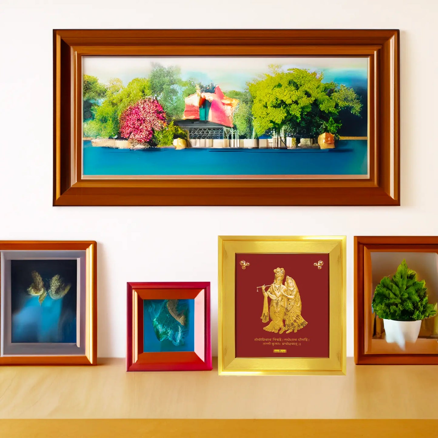 24ct Pure Gold Leaf Radha Krishna Frame 27.9 x 30.4cm  Gold Frames