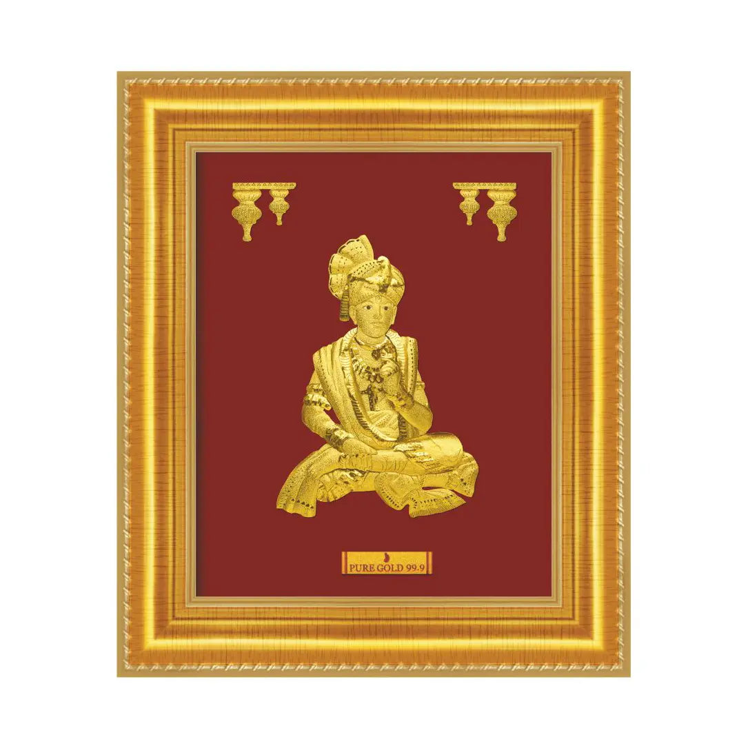24ct Pure Gold Leaf Swaminarayan Frame 16.5 x 19cm 