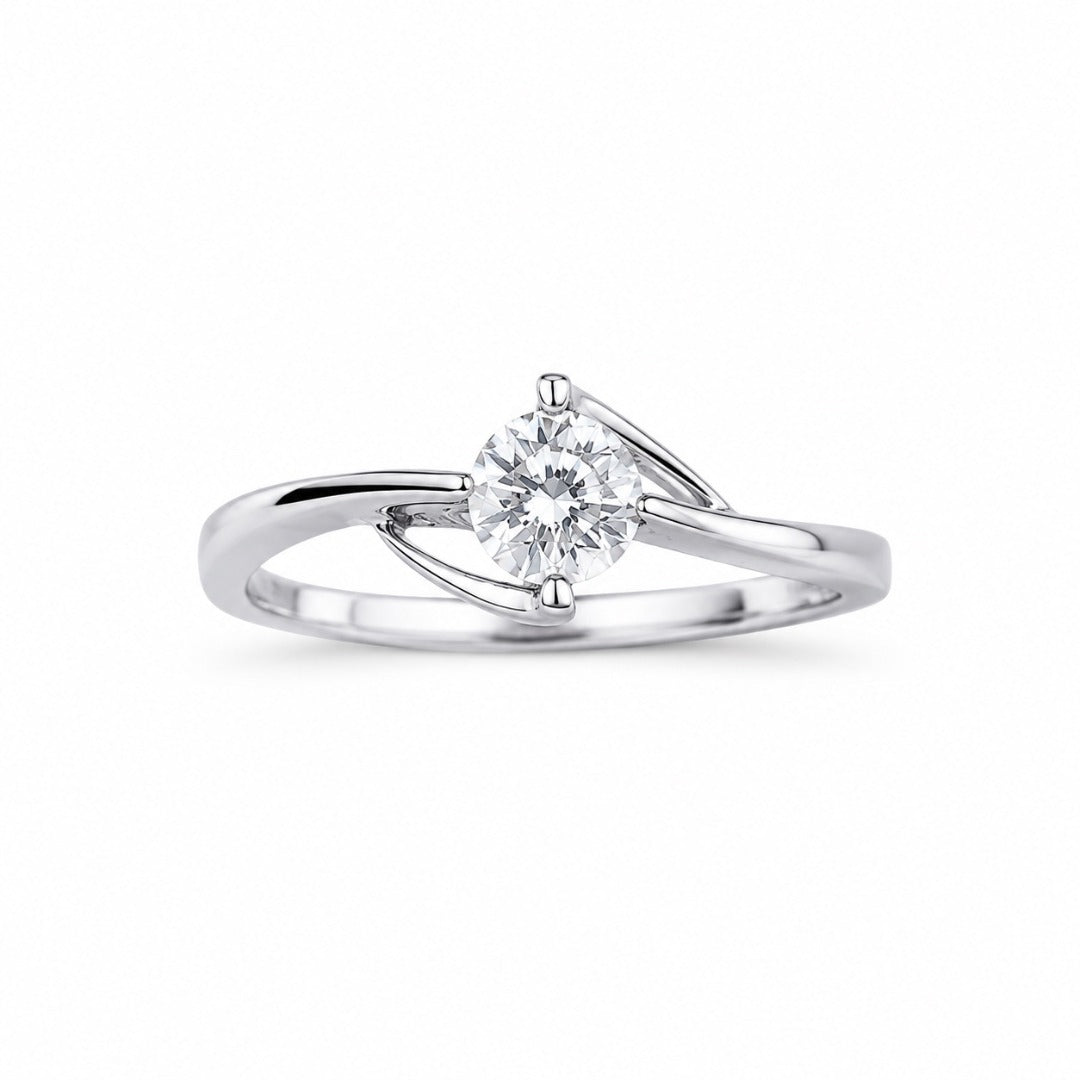 18ct White Gold Natural Diamond 0.33ct Bypass Crossover Solitaire Ring