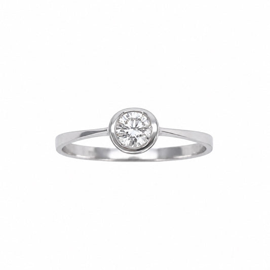 18ct White Gold Natural Diamond Bezel Set Solitaire Ring Minimalist 0.20ct