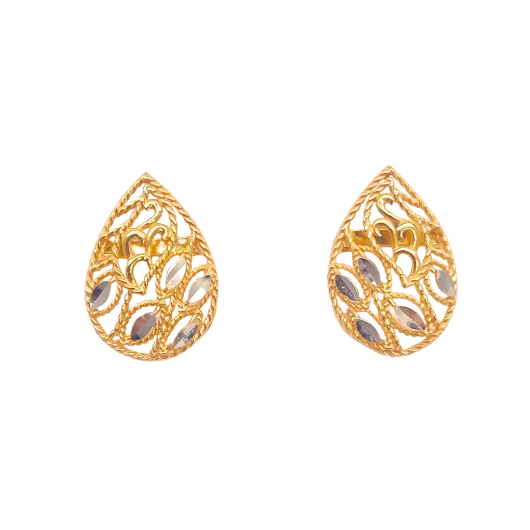 22ct Yellow Gold Diamond Cut Design 2 Tone Earrings, Pendant & Chain Necklace 