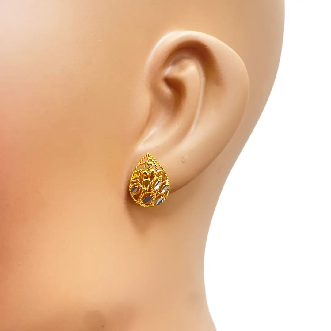 22ct Yellow Gold Diamond Cut Design 2 Tone Earrings, Pendant & Chain Necklace 