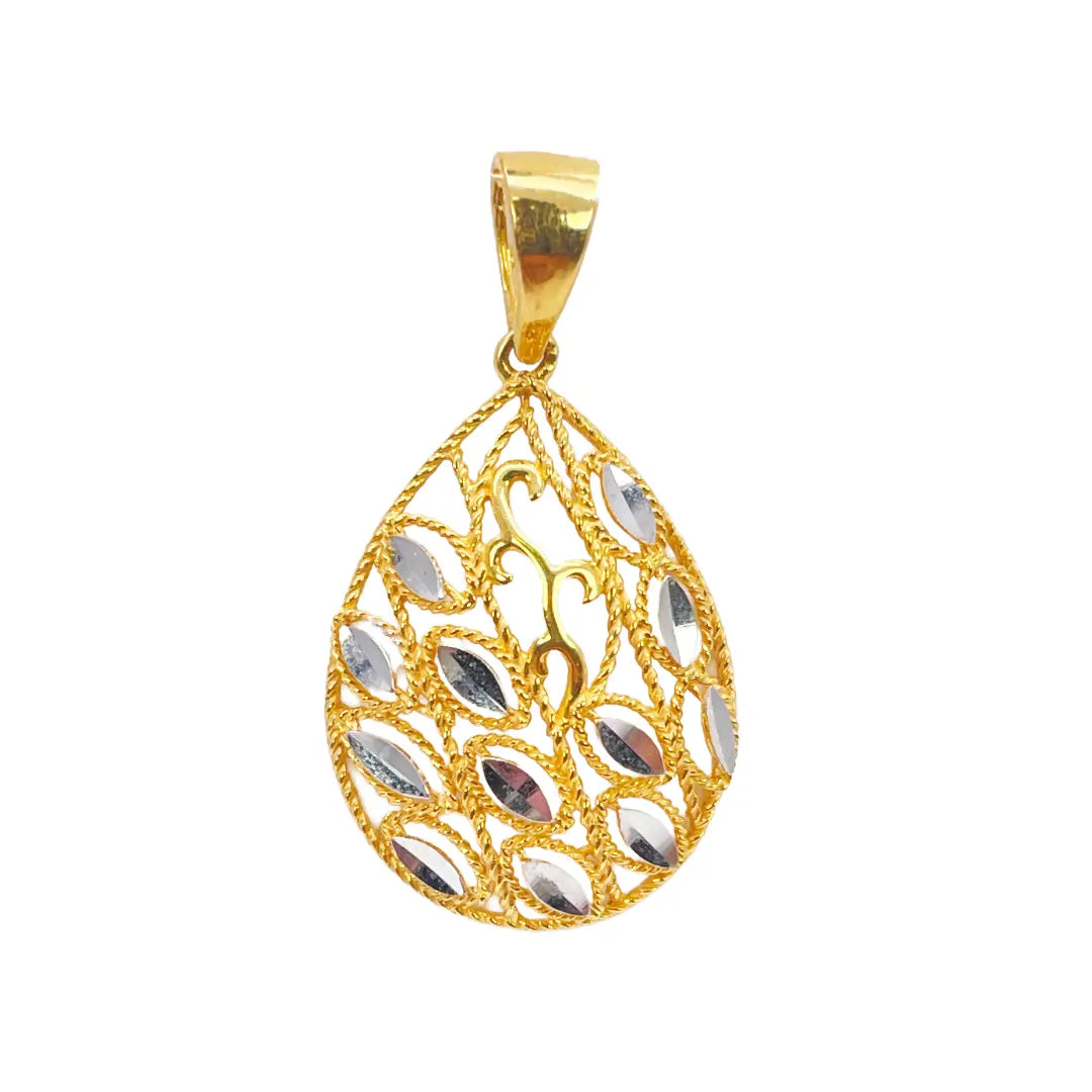 22ct Yellow Gold Diamond Cut Design 2 Tone Earrings, Pendant & Chain Necklace 