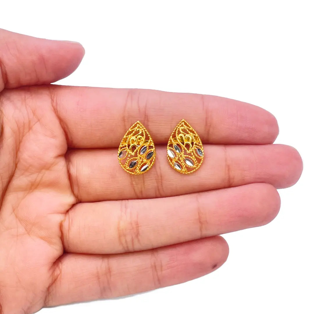 22ct Yellow Gold Diamond Cut Design 2 Tone Earrings, Pendant & Chain Necklace 