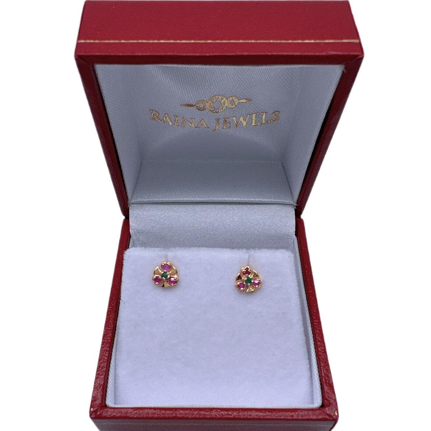 22ct Yellow Gold Small Ruby & Emerald Children's Stud Earrings