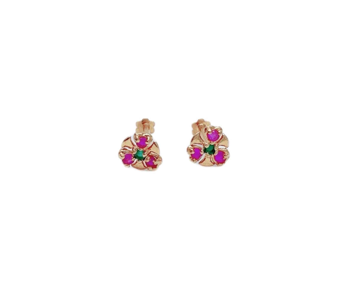 22ct Yellow Gold Small Ruby & Emerald Children's Stud Earrings