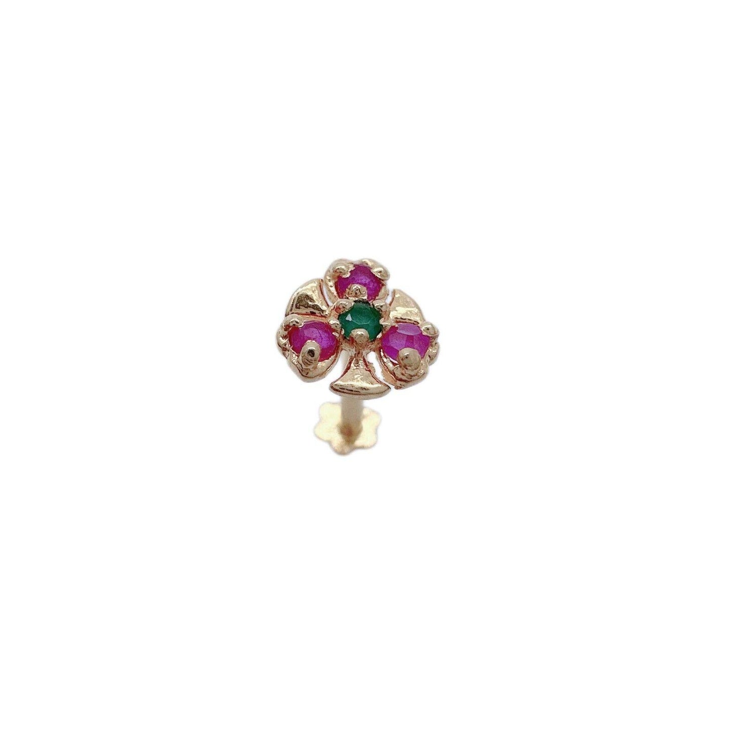 22ct Yellow Gold Three Stone Ruby & Emerald Nose Stud/Nose Pin/Nose Piercings