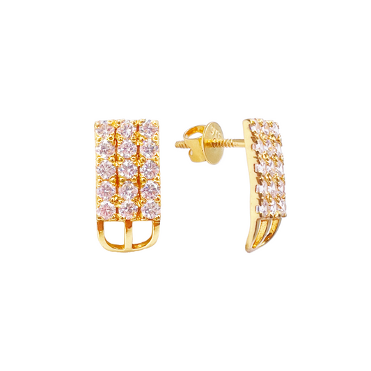 22ct Yellow Gold Cubic Zirconia Three Row Stud Earrings, 2.4gm 