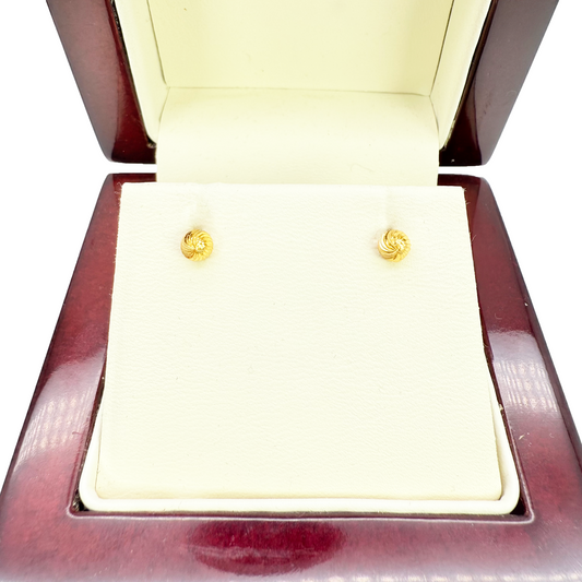 22ct Yellow Gold Diamond Cut Swirl Children Stud Earrings Screw Back, 3.6mm