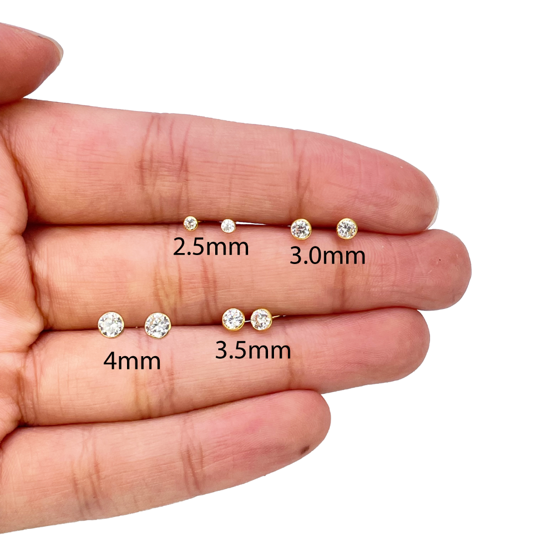 22ct Yellow Gold Round Bezel Children's Stud Earrings 2.5-4.5mm 