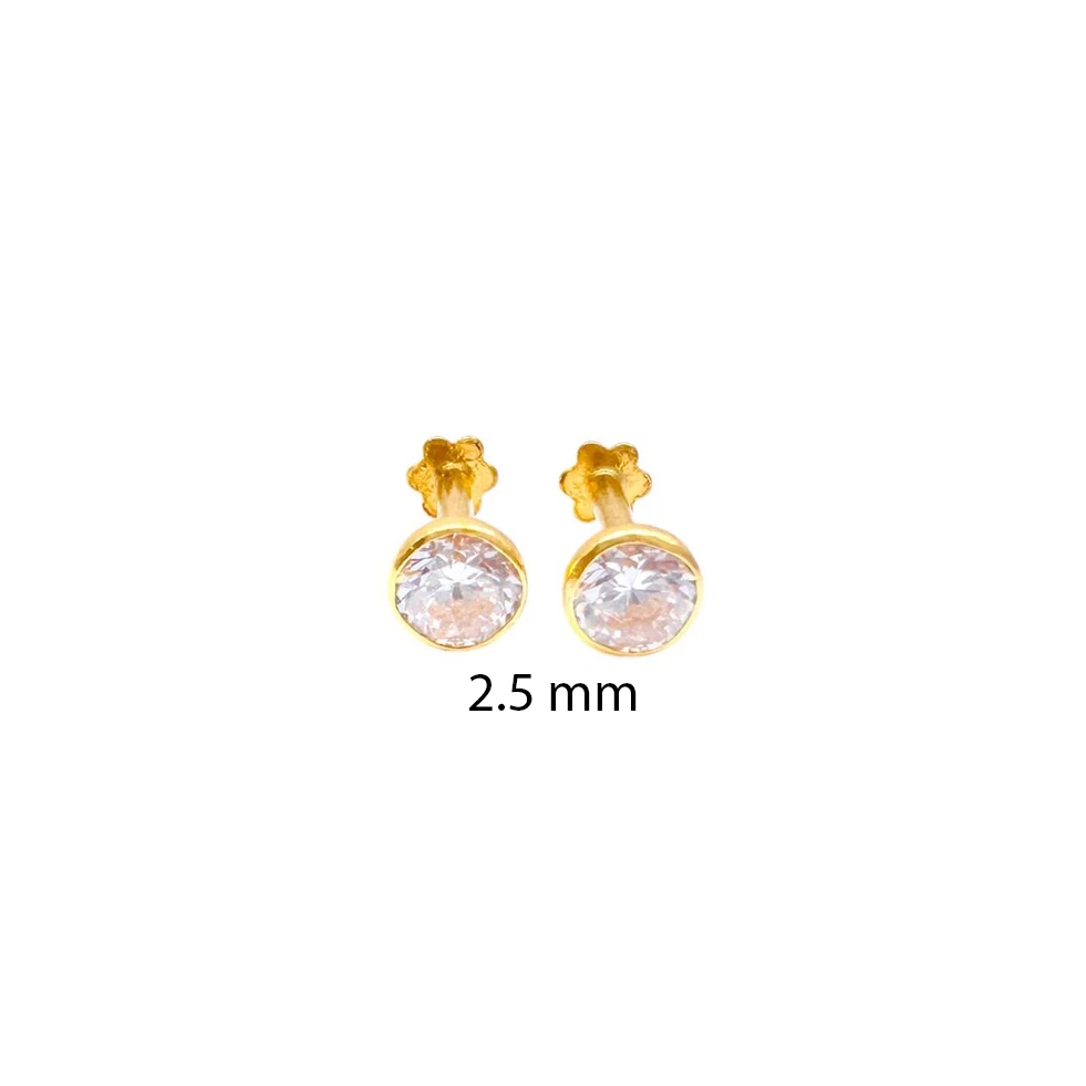 22ct Yellow Gold Round Bezel Children's Stud Earrings 2.5-4.5mm 