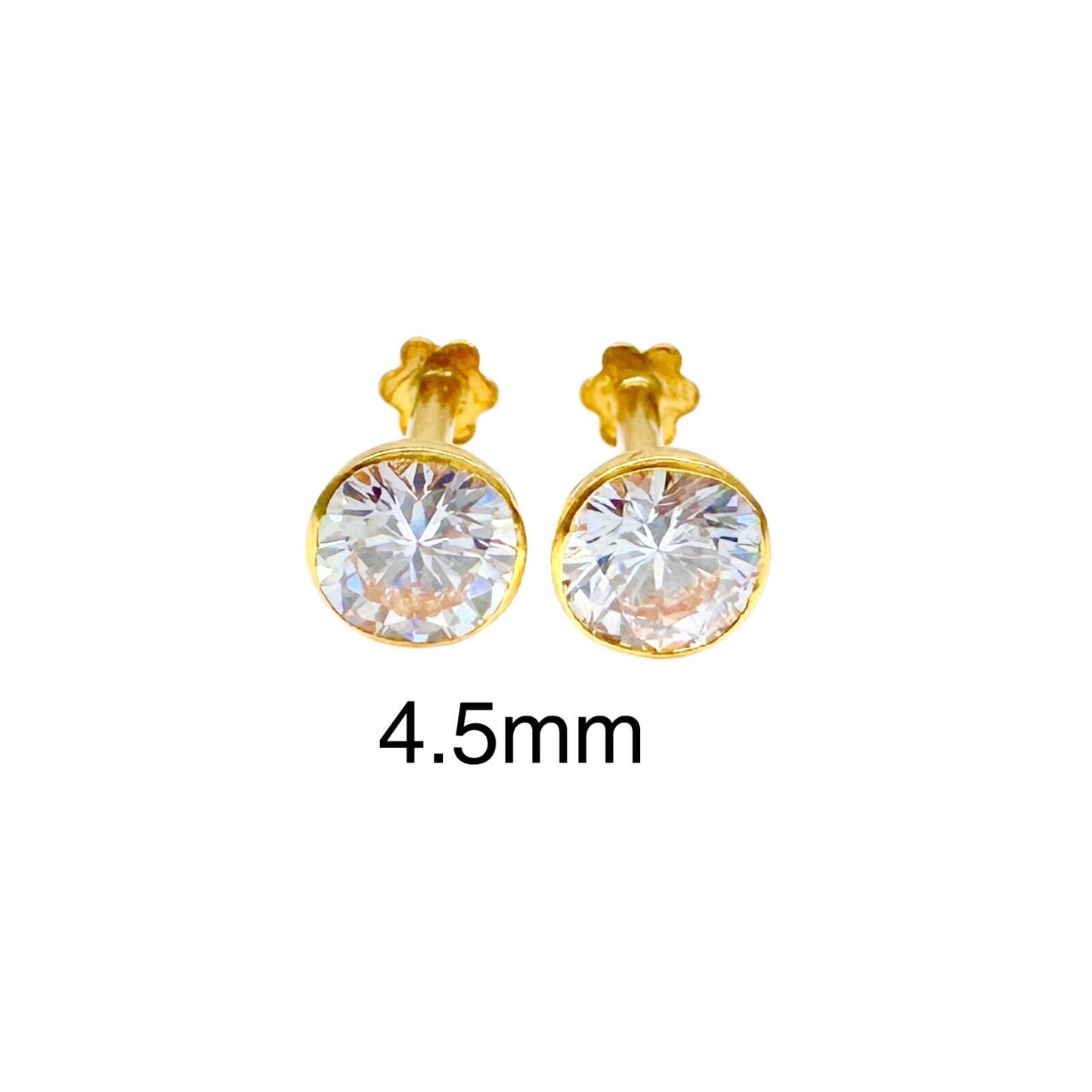 22ct Yellow Gold Round Bezel Children's Stud Earrings 2.5-4.5mm