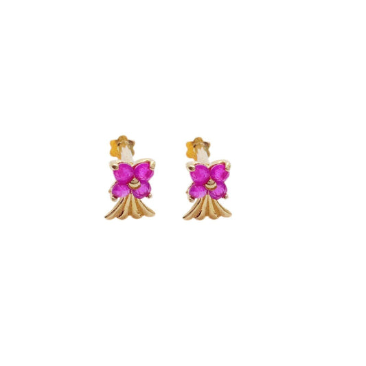 22ct Yellow Gold Children's Natural Ruby Tiny Floral Stud Earrings