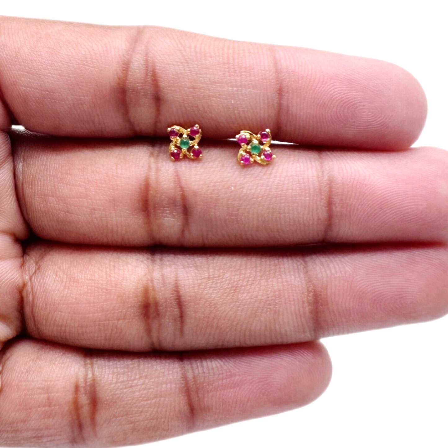 22ct Yellow Gold Ruby & Emerald Tiny Stud Earrings