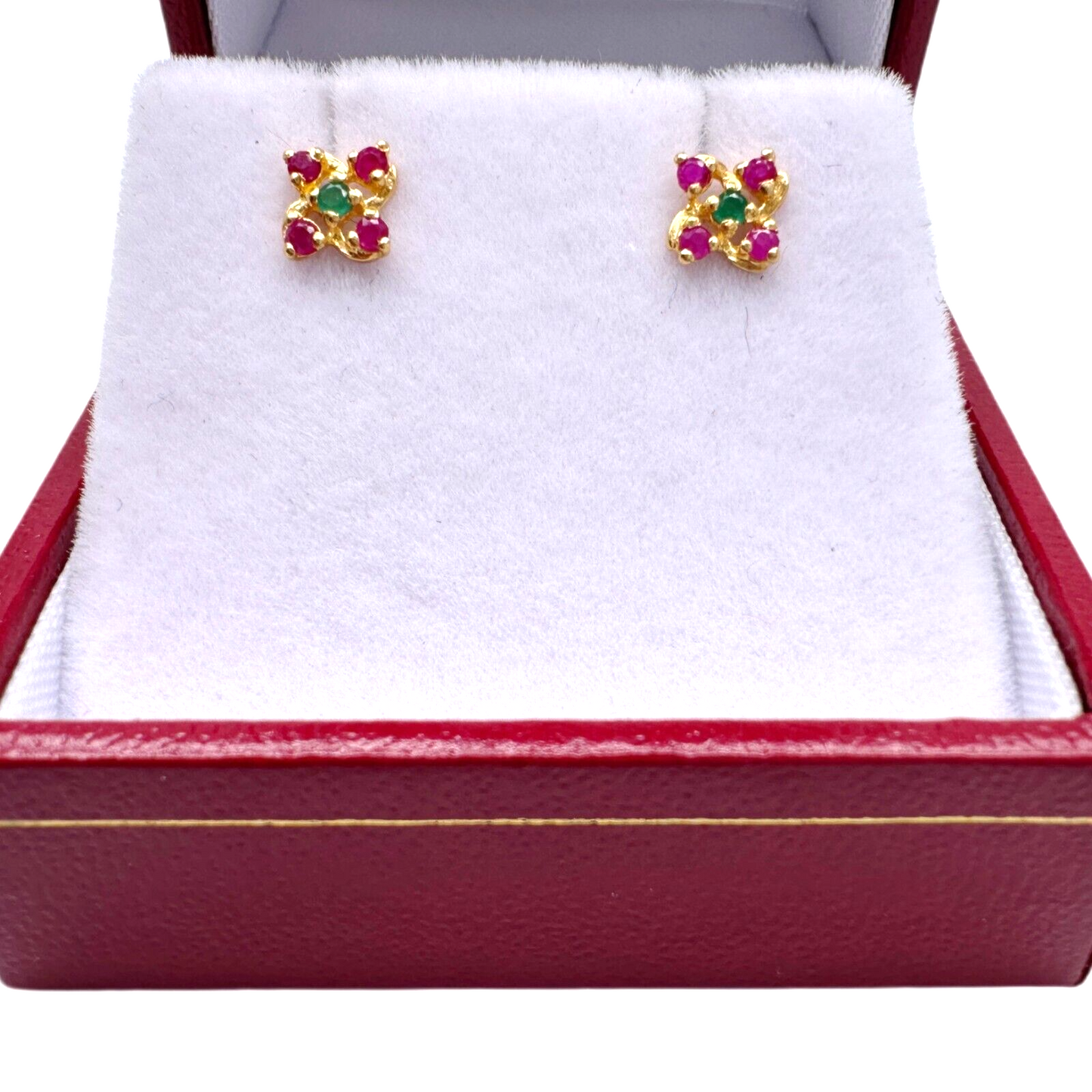 22ct Yellow Gold Ruby & Emerald Tiny Stud Earrings