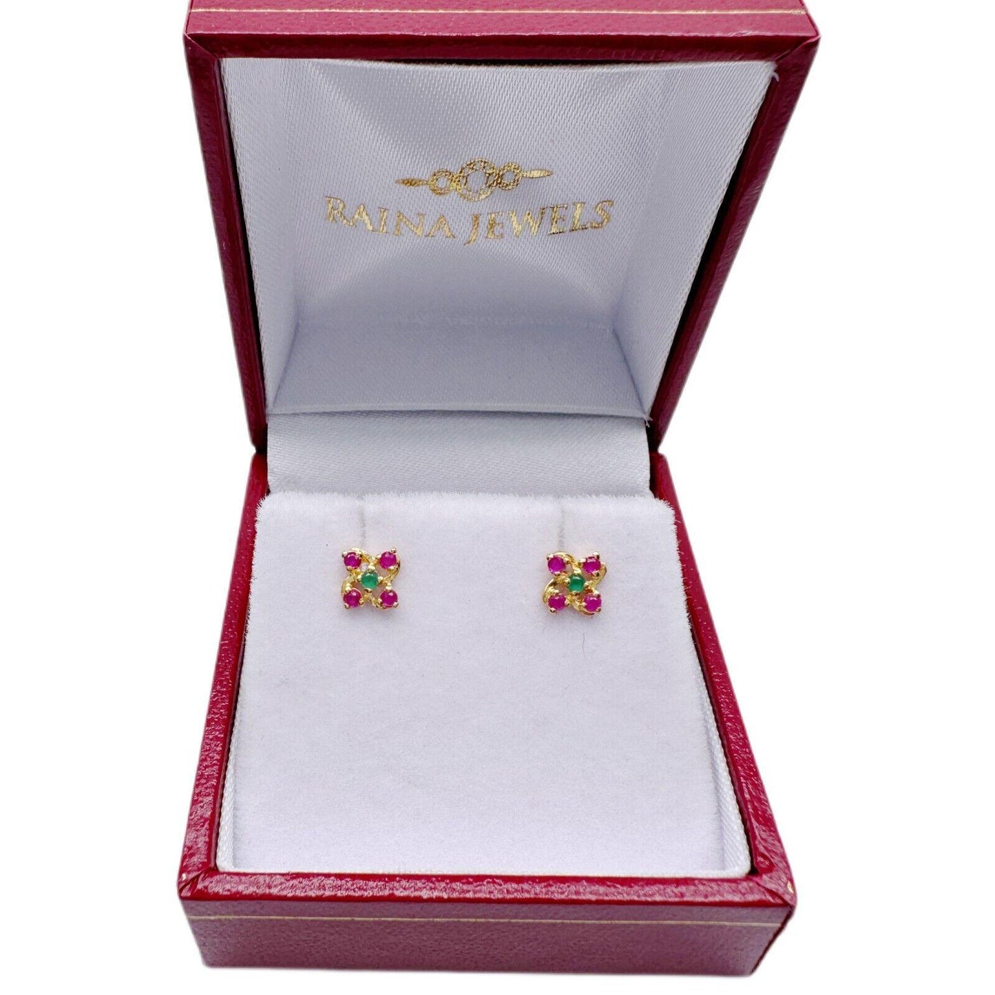 22ct Yellow Gold Ruby & Emerald Tiny Stud Earrings