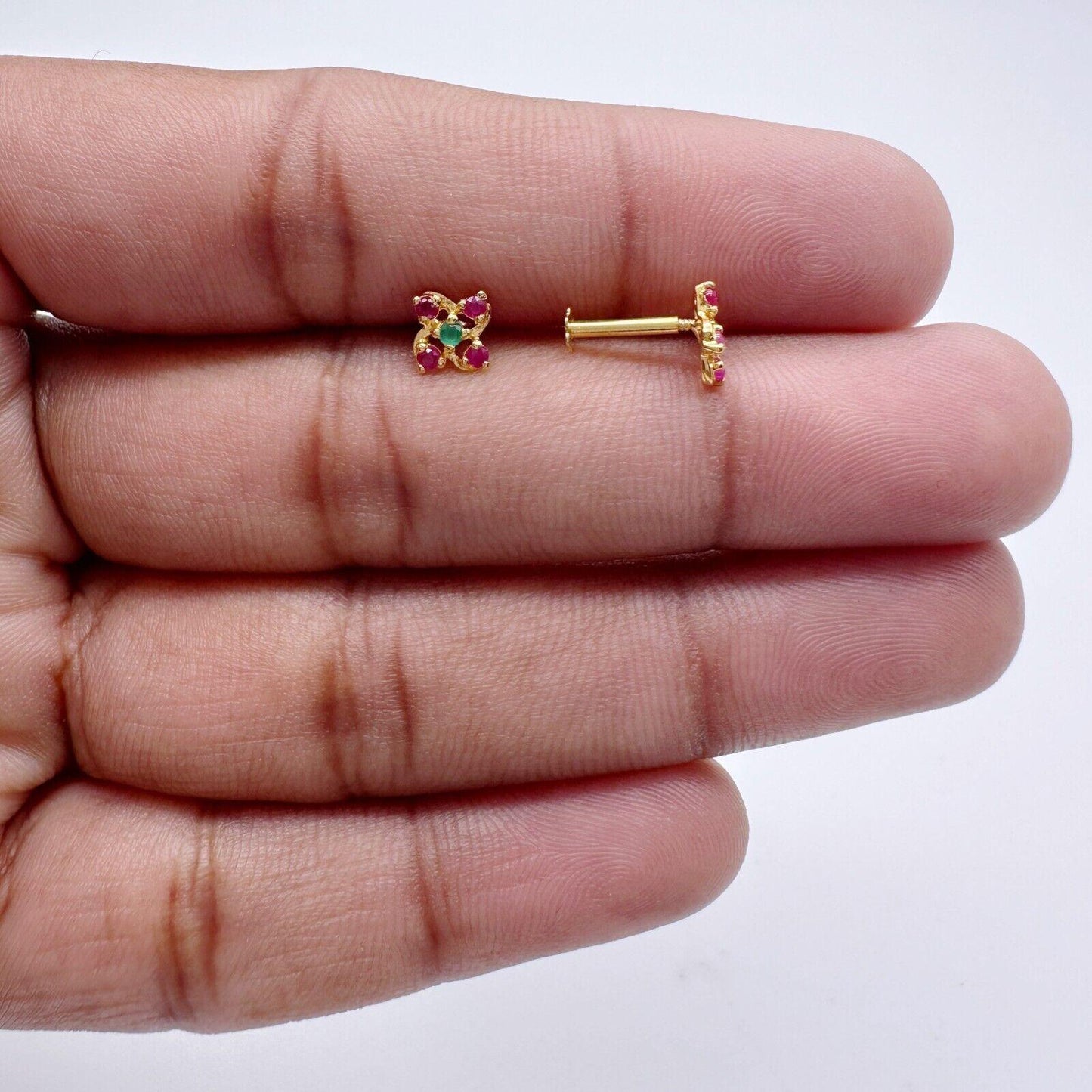 22ct Yellow Gold Ruby & Emerald Tiny Stud Earrings