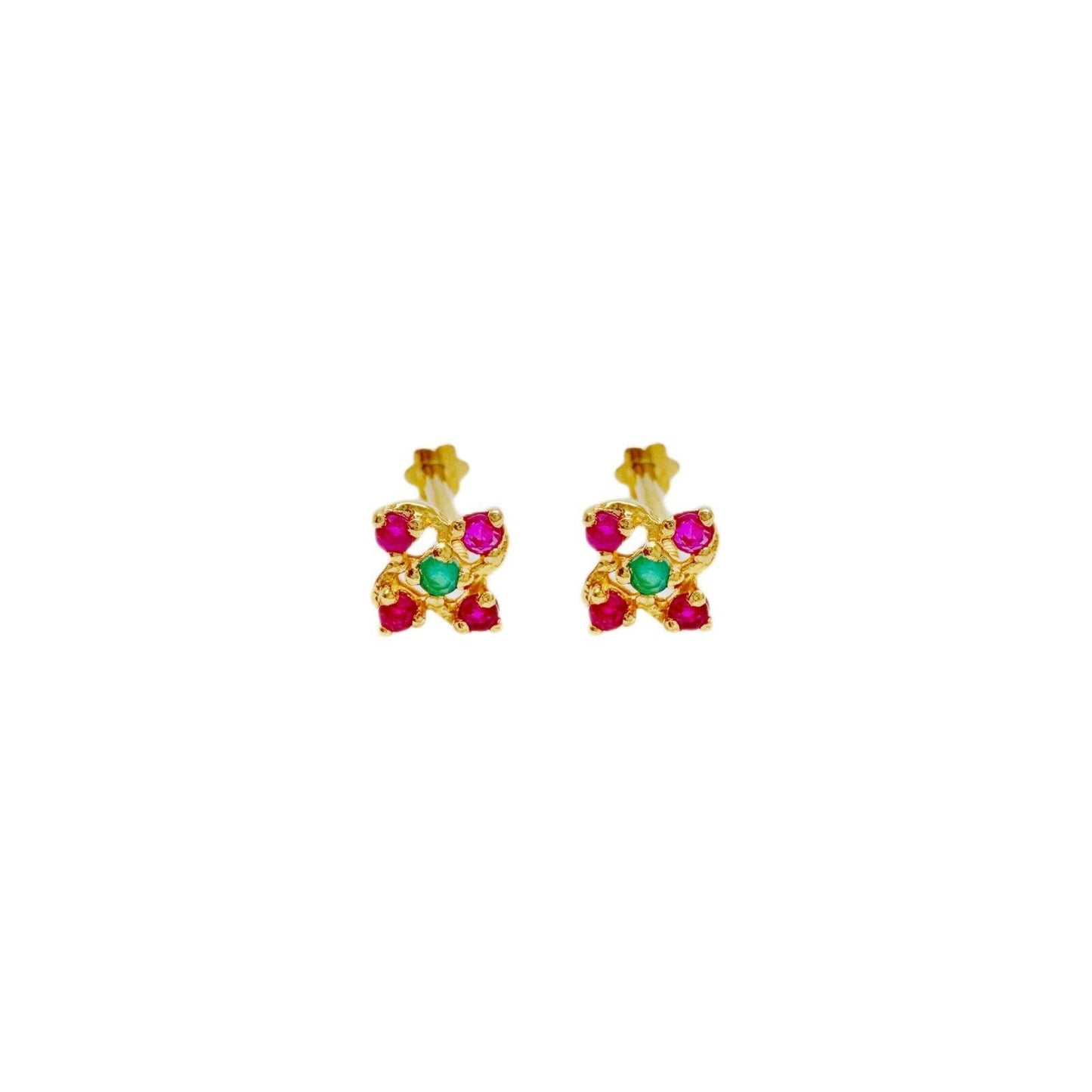 22ct Yellow Gold Ruby & Emerald Tiny Stud Earrings