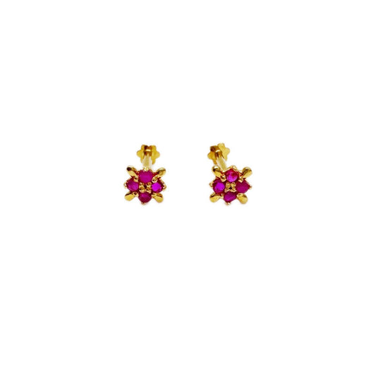 22ct Yellow Gold Children's Four Stone Natural Ruby Tiny Stud Earrings 