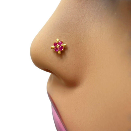 22ct Yellow Gold 4 Stone Ruby Nose Stud/Nose Pin/Nose Piercings