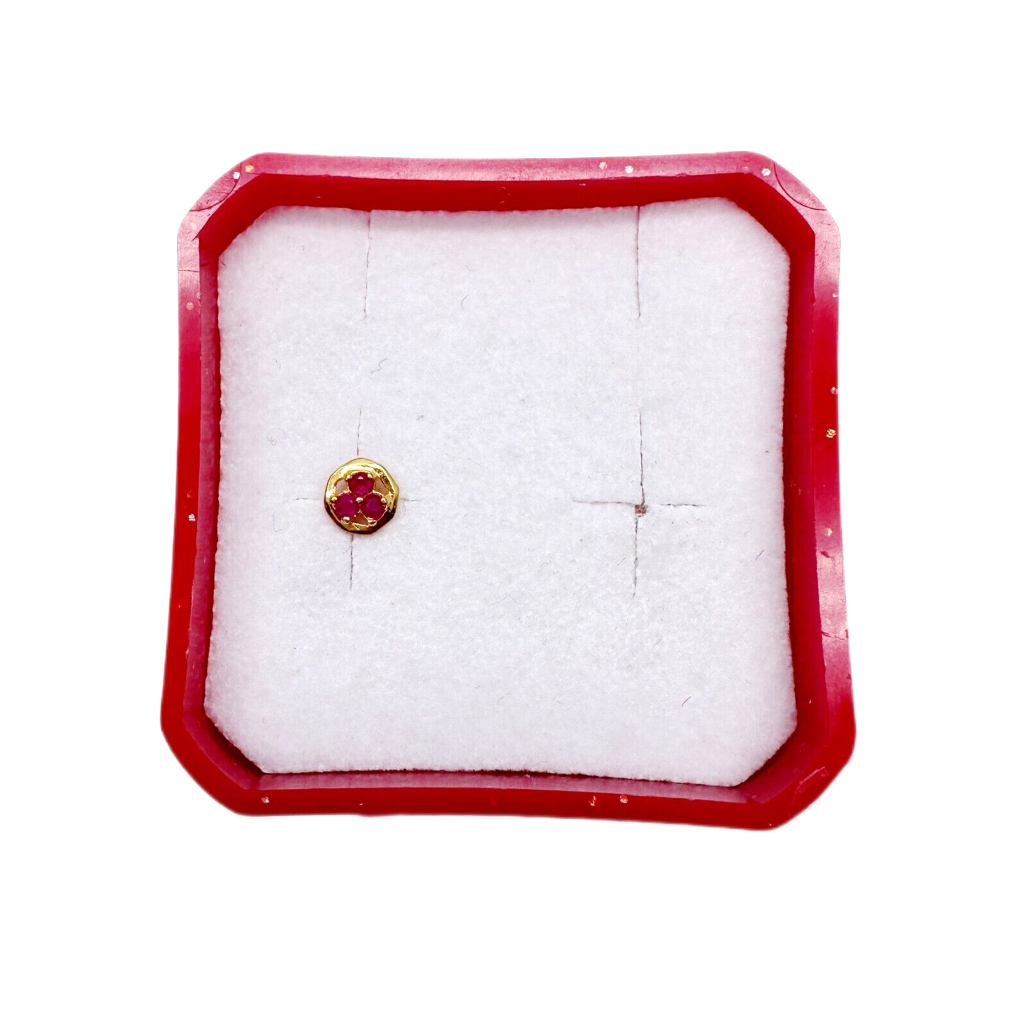 22ct Yellow Gold 3 Stone Ruby Round Nose Pin Stud 5mm