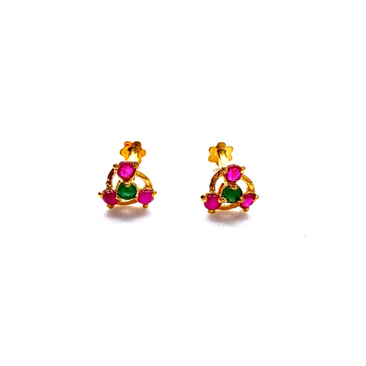 22ct Yellow Gold Natural Ruby & Emerald Tiny Children's Studs Earrings