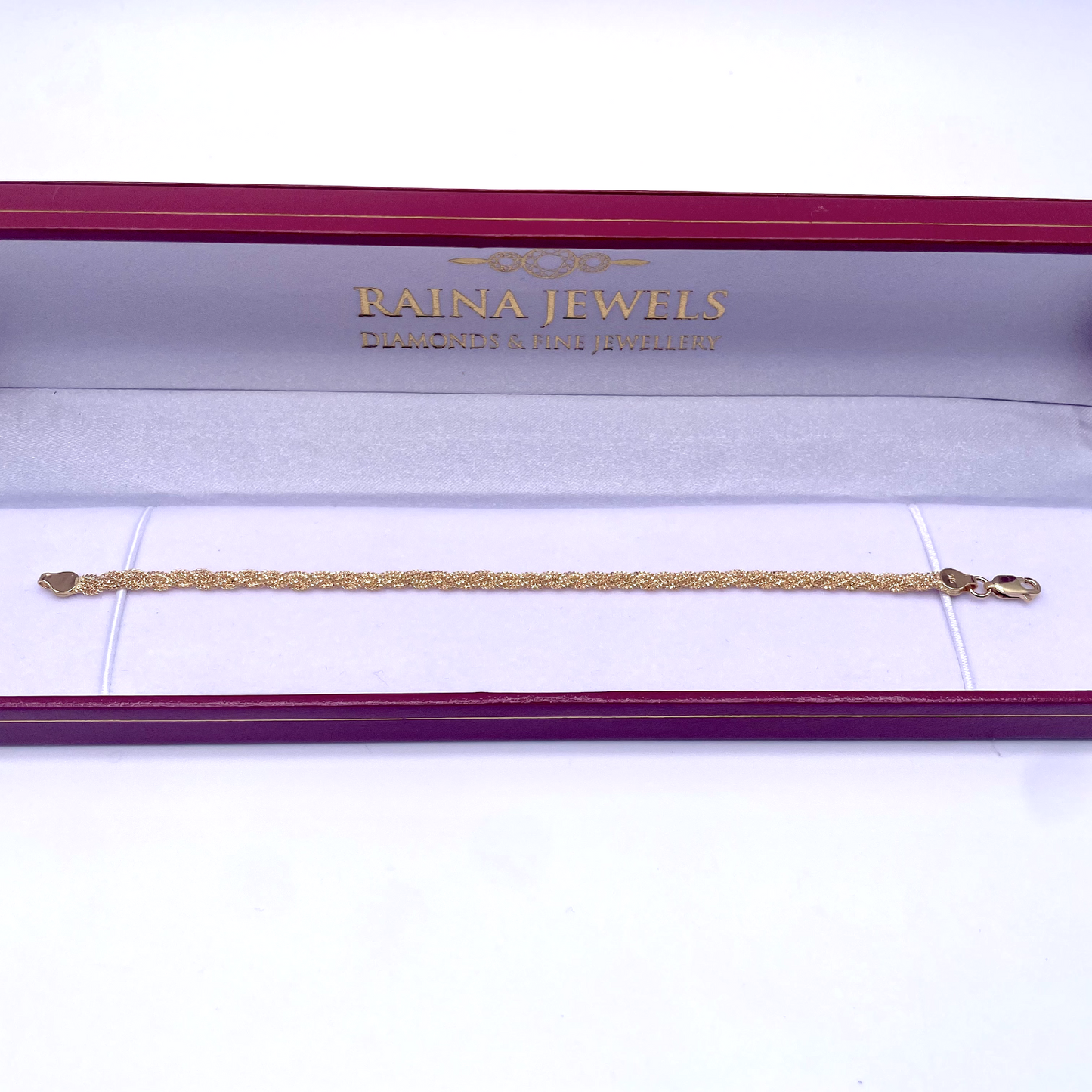 22ct Yellow Gold Flat Twisted Bracelet 7 inches 4mm width - Raina Jewels