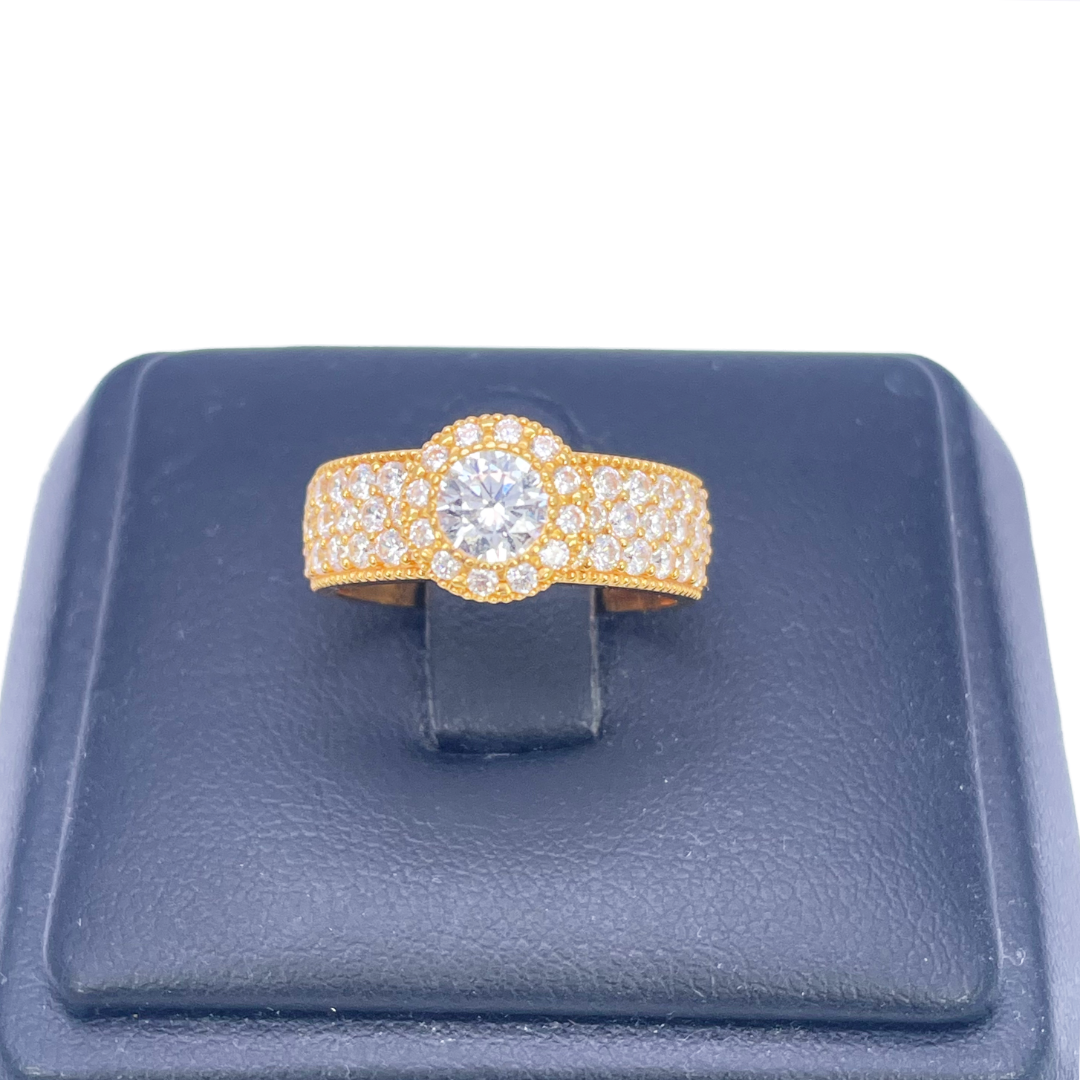 22ct Gold Halo Ring Cubic Zirconia Three Row Pave Set Ring 8.5mm Width  Diamond Bracelets