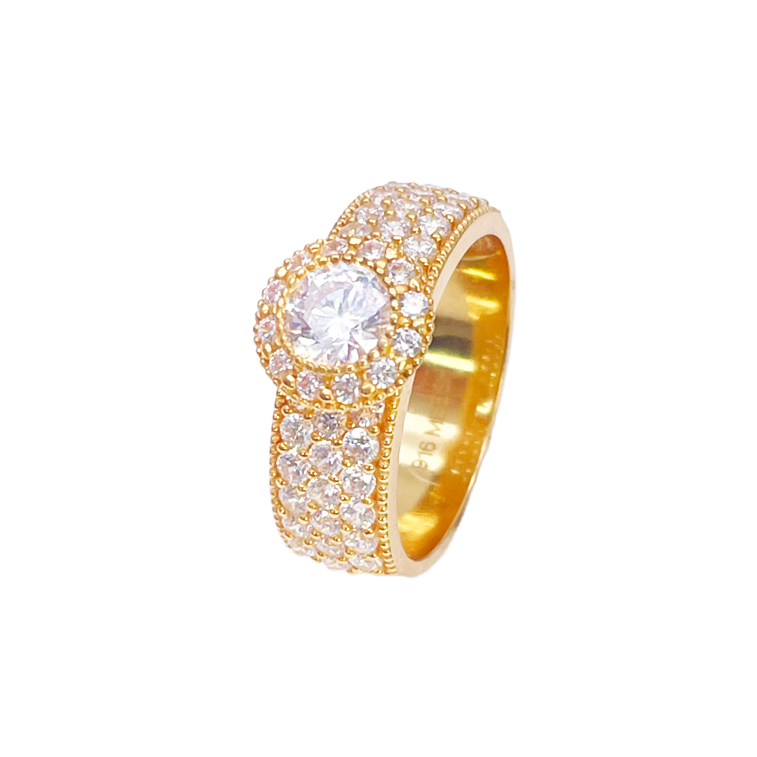 22ct Gold Halo Ring Cubic Zirconia Three Row Pave Set Ring 8.5mm Width  Diamond Bracelets