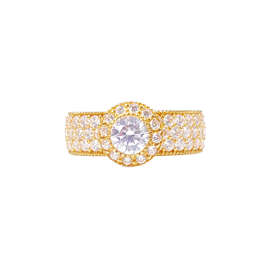 22ct Gold Halo Ring Cubic Zirconia Three Row Pave Set Ring 8.5mm Width  Diamond Bracelets