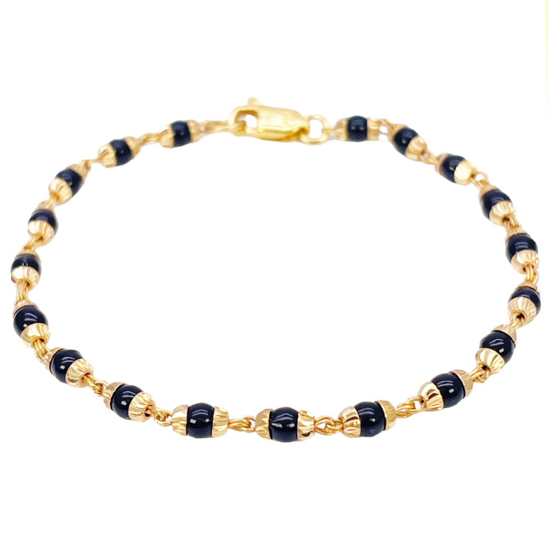 22ct Yellow Gold Traditional Black Beaded Mangalsutra Bracelet 6 Inches