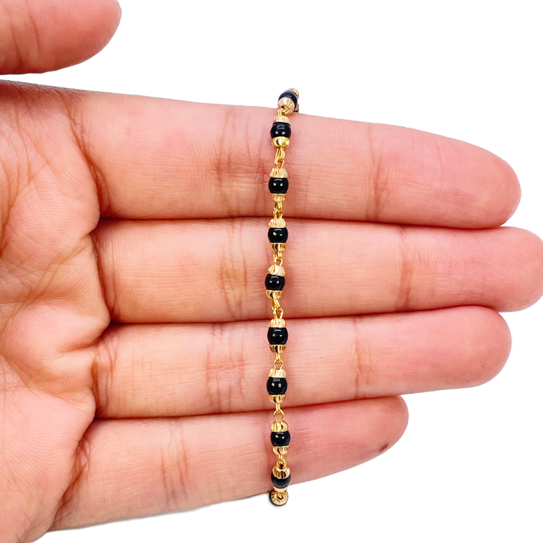 22ct Yellow Gold Traditional Black Beaded Mangalsutra Bracelet 6 Inches