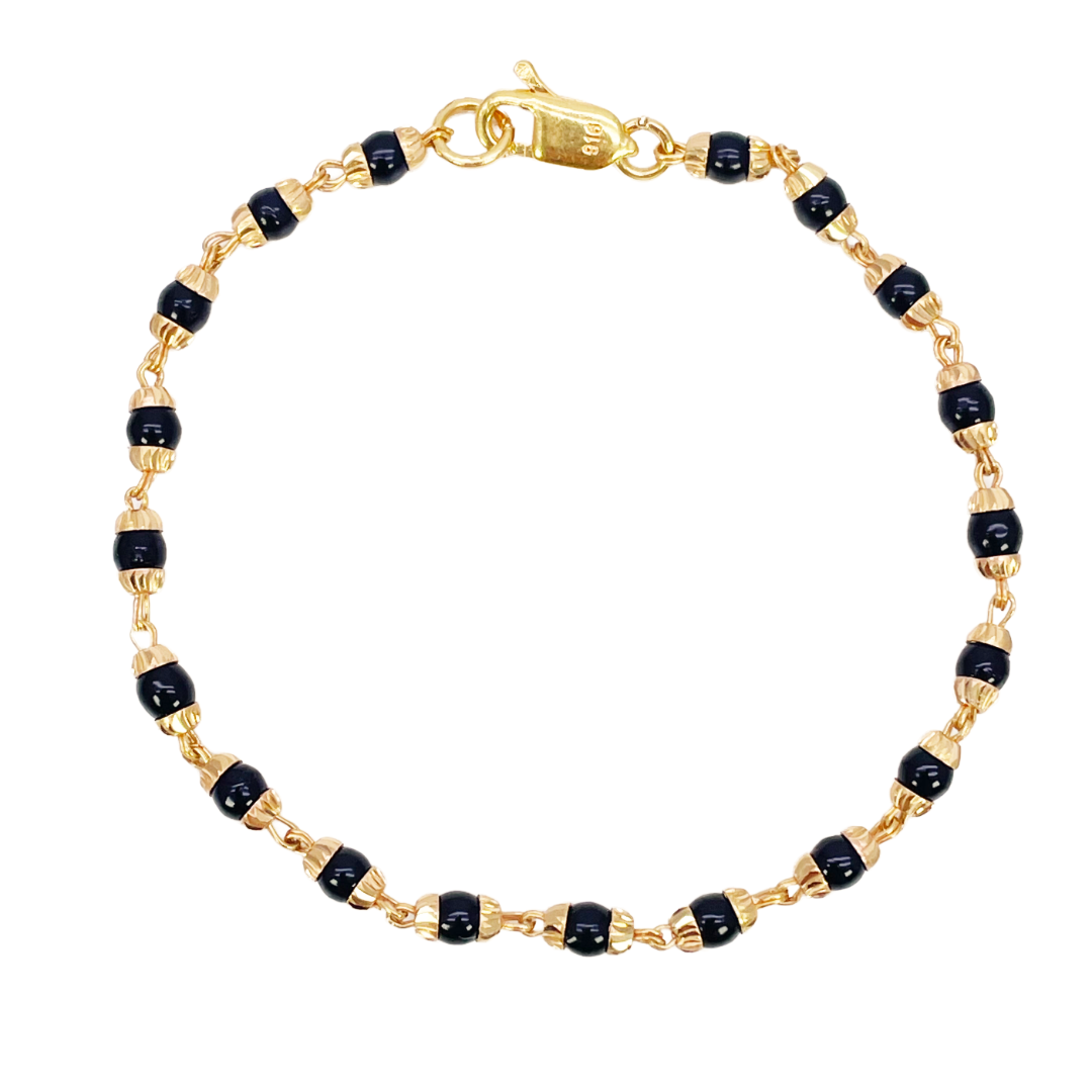 22ct Yellow Gold Traditional Black Beaded Mangalsutra Bracelet 6 Inches
