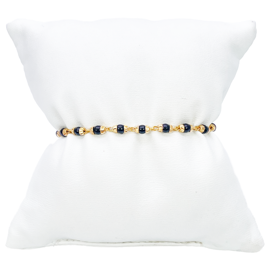 22ct Yellow Gold Traditional Black Beaded Mangalsutra Bracelet 6 Inches