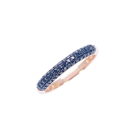 14ct Rose Gold Black Round Diamond 3 Row Dome Shaped Pave Set Ring 0.35ct