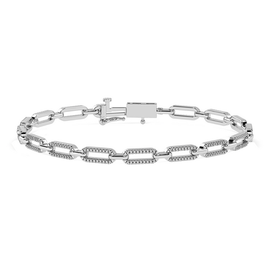 14ct White Gold Paper Clip Link Diamond Bracelet 0.50ct, 7''inches & 3.8mm Width