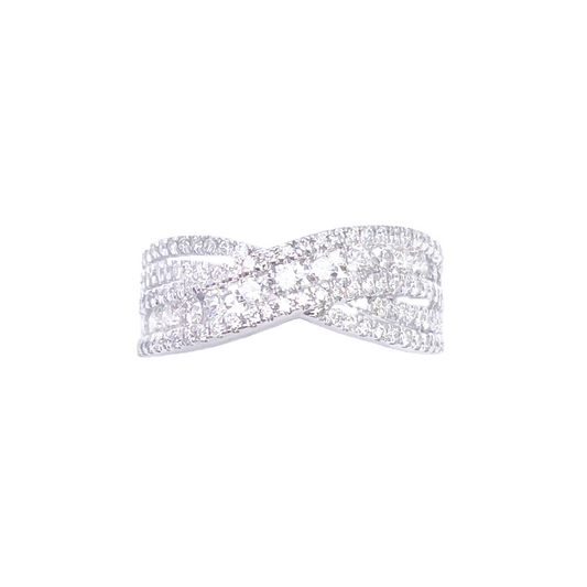 18ct White Gold Diamond Crossover Half Eternity Pave Set Ring 1.00ct  Diamond Ring