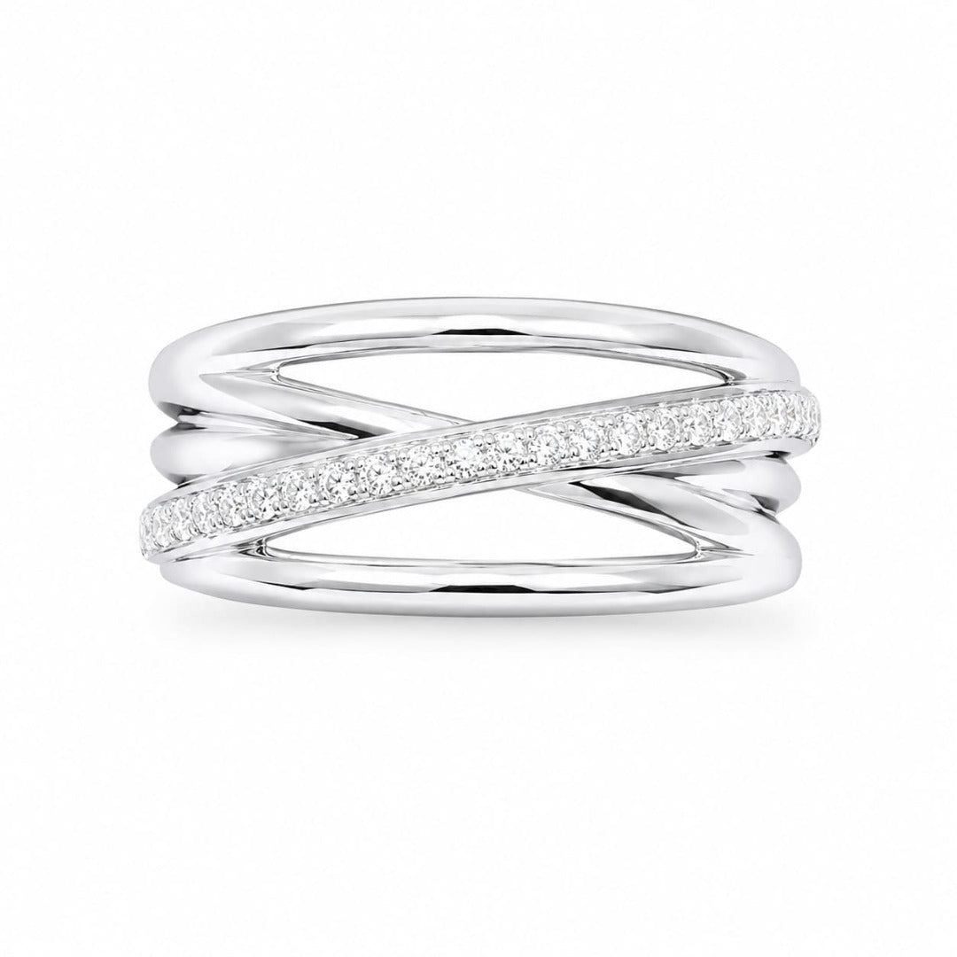 18ct White Gold Diamond Polished Crossover Half Eternity Ring 0.12ct