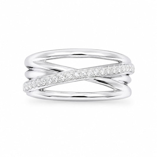 18ct White Gold Diamond Polished Crossover Half Eternity Ring 0.12ct