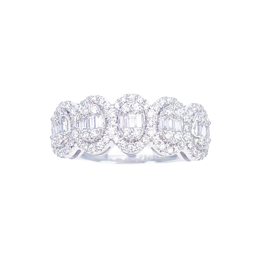 18ct White Gold Diamond 5 Oval Cluster With Baguettes Ring 0.49ct  Diamond Ring