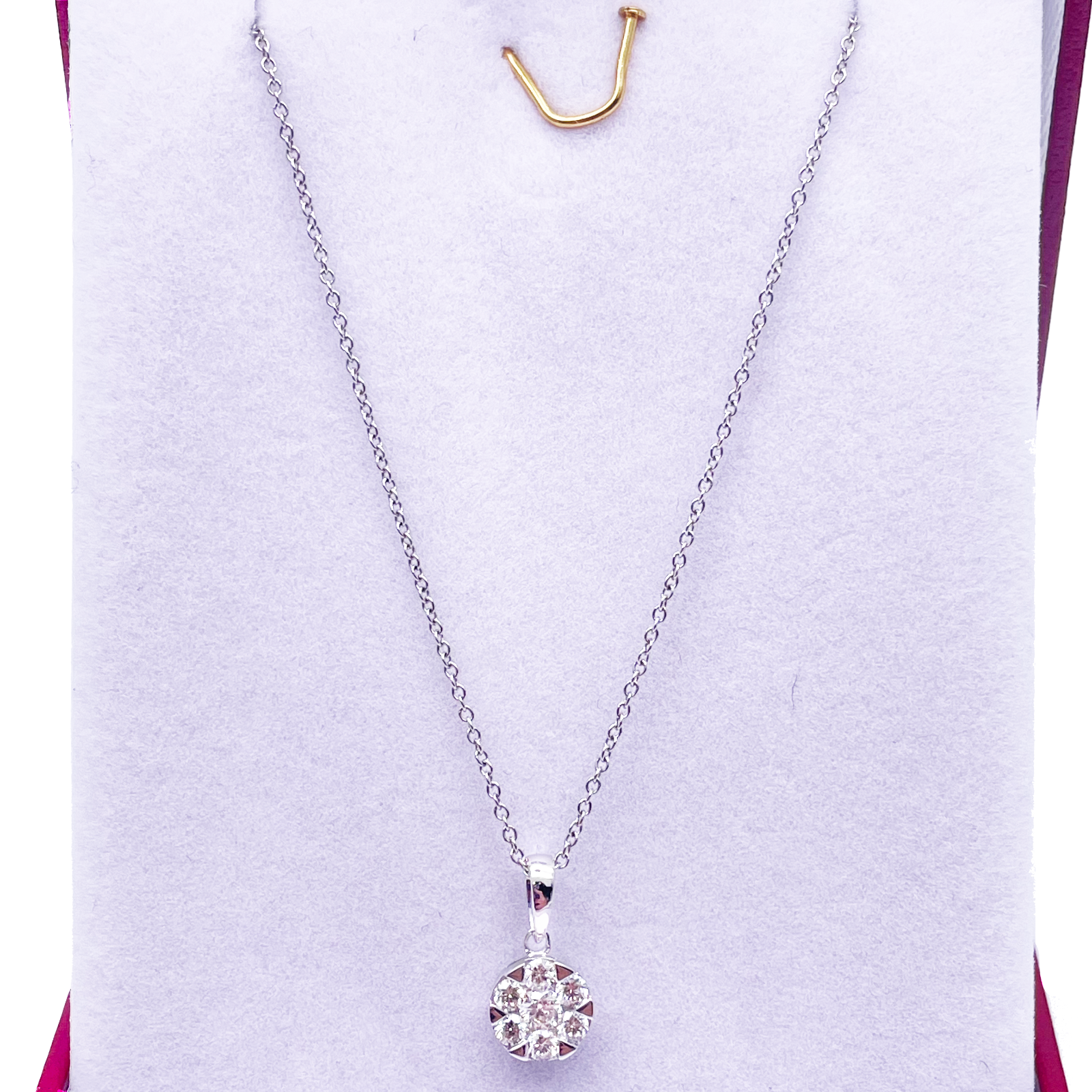 14ct White Gold Diamonds Round Pendant Necklace 0.32ct 