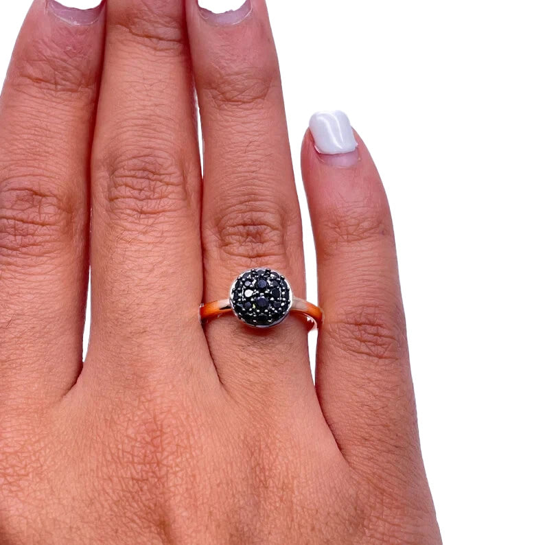 18ct Rose Gold Natural Black Diamond Pave Cluster Round Disc Ring 0.40ct