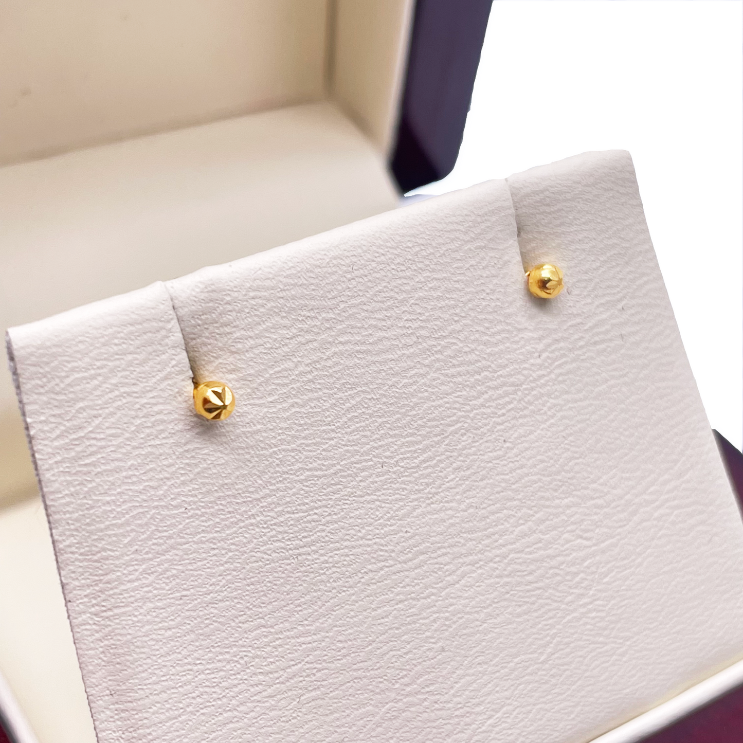 22ct Yellow Gold Diamond Cut Flower Tiny Round Ball Children's Earrings 2.2mm