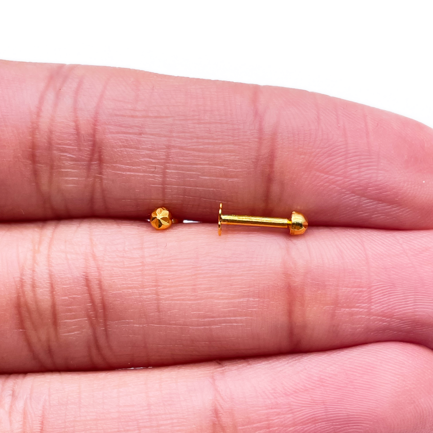 22ct Yellow Gold Diamond Cut Flower Tiny Round Ball Children's Earrings 2.2mm