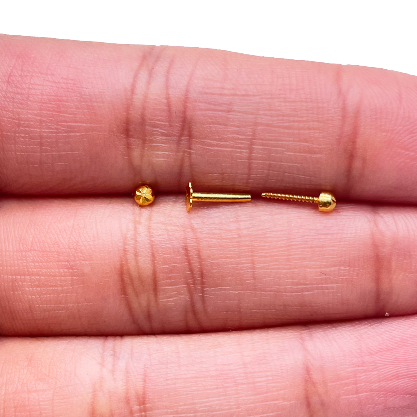 22ct Yellow Gold Diamond Cut Flower Tiny Round Ball Children's Earrings 2.2mm