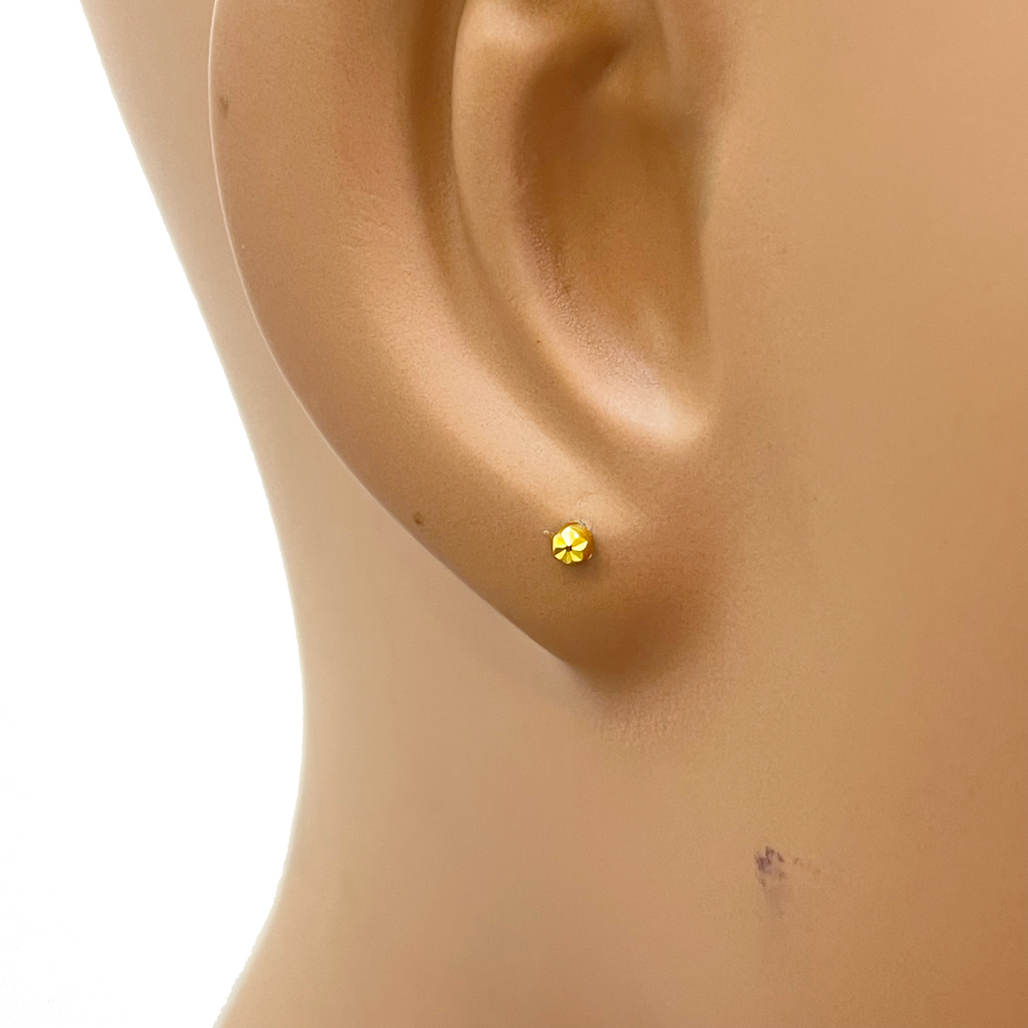 22ct Yellow Gold Diamond Cut Flower Tiny Round Ball Children's Earrings 2.2mm