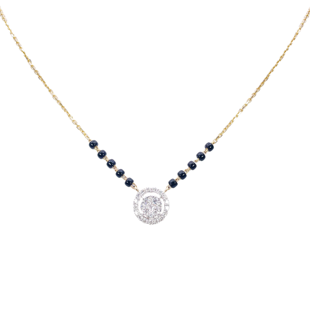 18ct Yellow Gold Natural Diamond Cushion Pendant Mangalsutra Necklace 0.45ct IGI